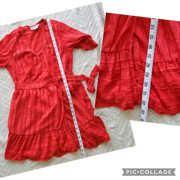 Hello Molly Waiting To Find You Red Mini Wrap Dress NWT - Picture 10 of 10